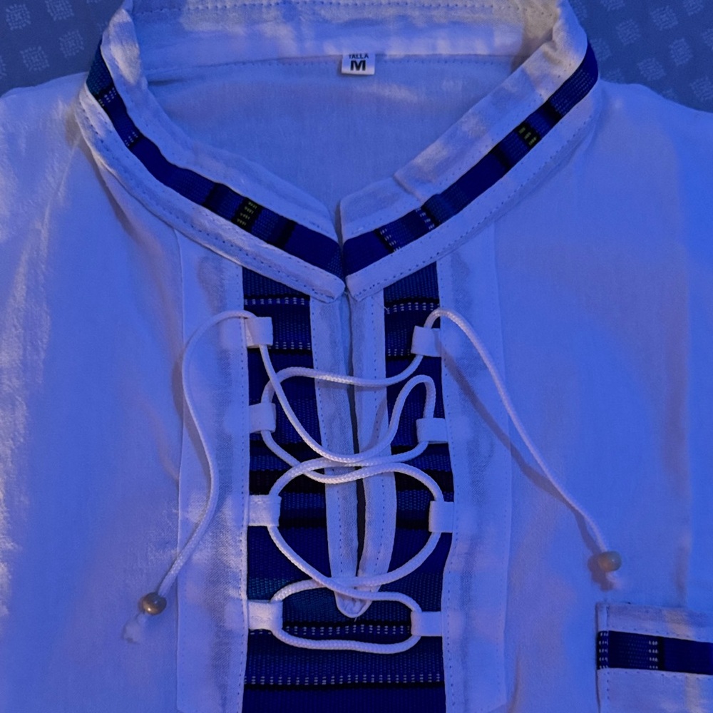 Men's White and Blue Shirt